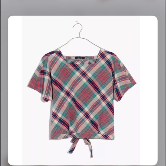 Madewell Tops - Madewell Plaid Tie-back Crinkled top Blouse Sz. M